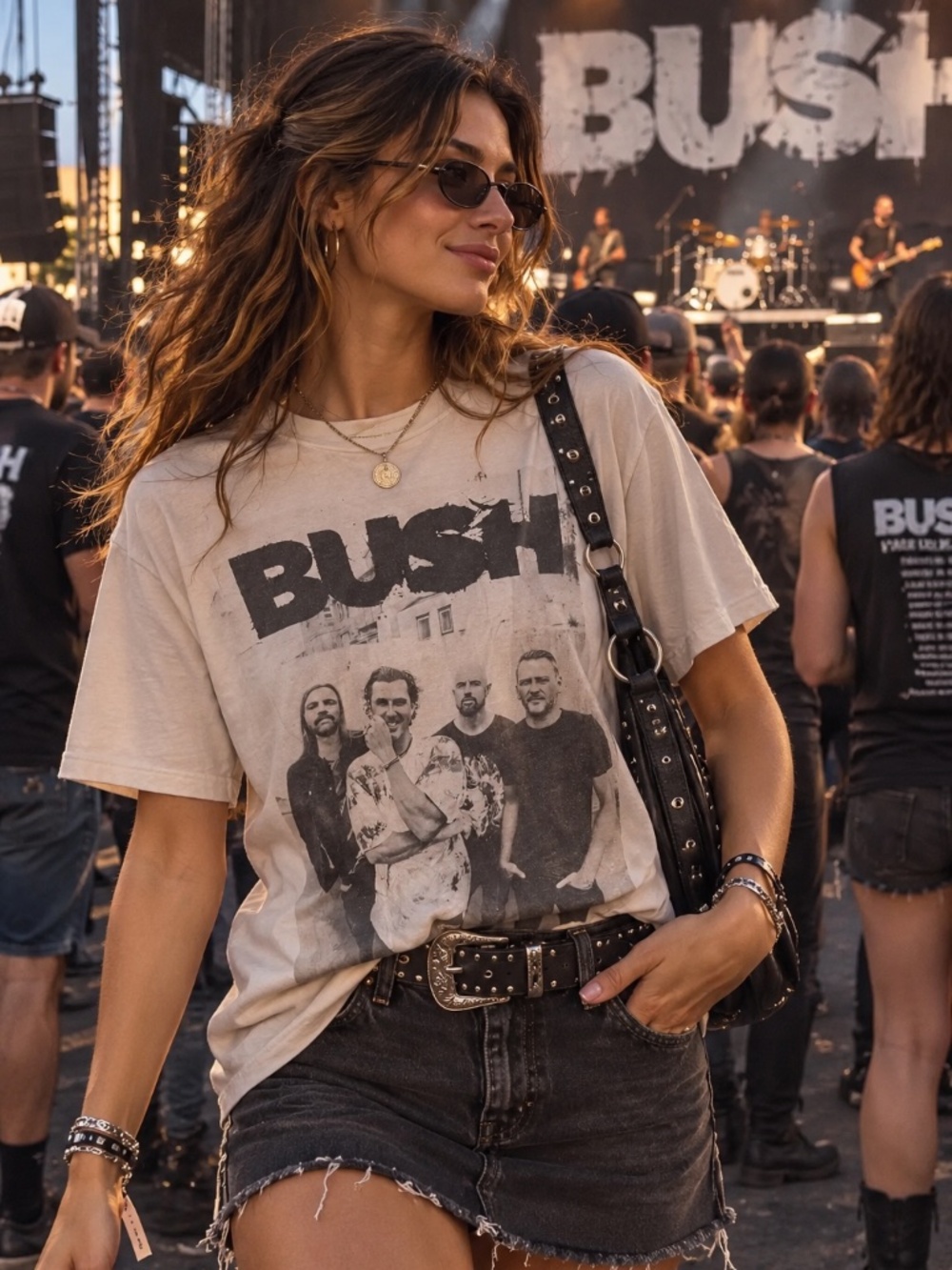 Vintage BUSH Band T-Shirt - Cotton Light Beige and Black Unisex Large